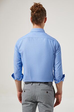 D'S Damat Slim Fit Koyu Mavi İtalyan Yaka Gömlek 2HF02ORT5185