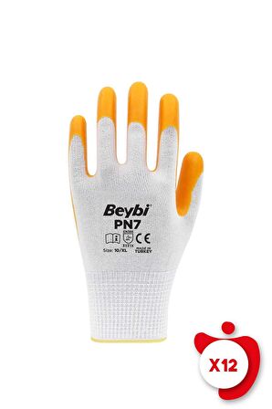 Beybi PN7 Sarı Polyester Örme Nitril İş Eldiveni 10 Beden 12 Çift