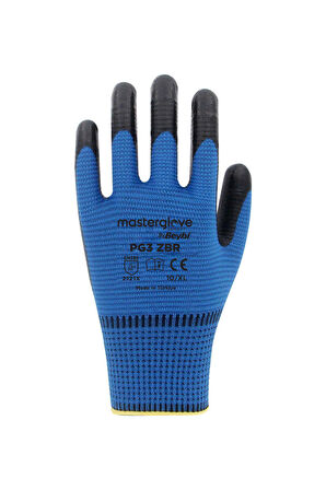 Master Glove PG3 Zebra Mavi Polyester Örme Nitril İş Eldiveni 10 Beden