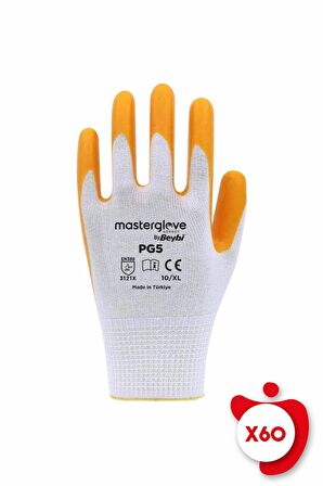 Master Glove PG5 Sarı Polyester Örme Nitril İş Eldiveni 10 Beden 60 Çift