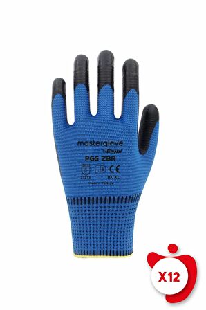 Master Glove PG5 Zebra Mavi Polyester Örme Nitril İş Eldiveni 10 Beden 12 Çift