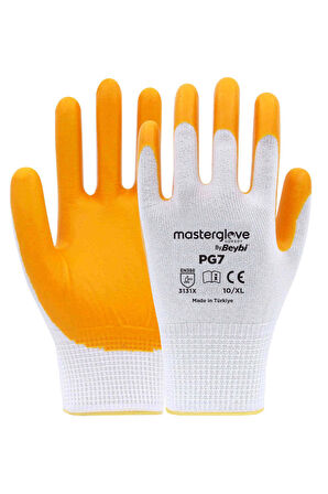 Master Glove PG7 Sarı Polyester Örme Nitril İş Eldiveni 9 Beden