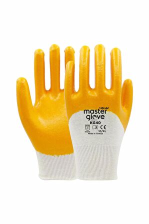 Master Glove KG40 Sarı Nitril Kaplı Pamuk ve Polyester Örgü İş Eldiveni 10 Beden 12 Çift