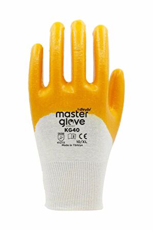 Master Glove KG40 Sarı Nitril Kaplı Pamuk ve Polyester Örgü İş Eldiveni 10 Beden 12 Çift