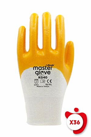 Master Glove KG40 Sarı Nitril Kaplı Pamuk ve Polyester Örgü İş Eldiveni 10 Beden 36 Çift