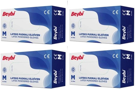 Beybi Pudralı Beyaz Lateks Eldiven 100'lü x 4 Paket M