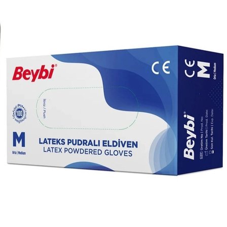 Beybi Pudralı Beyaz Lateks Eldiven 100'lü x 4 Paket M