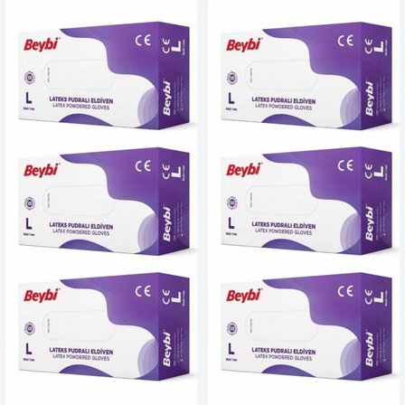 Beybi Pudralı Beyaz Lateks Eldiven 100'lü x 6 Paket L