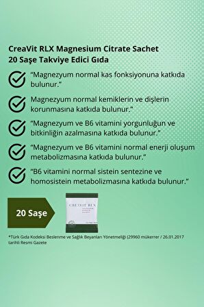 CreaVit RLX Magnezyum Sitrat & B6 Vitamini 20 Saşe