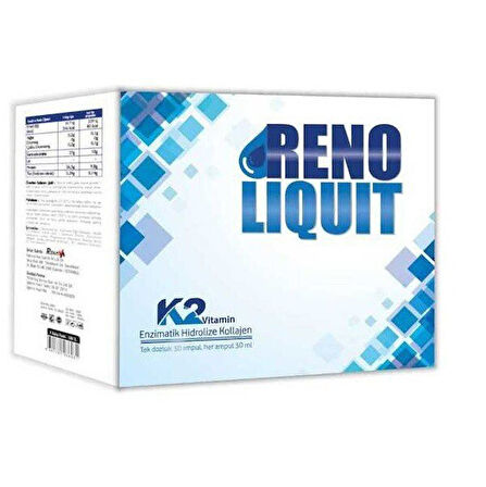 Reno Liquit K2 Vitamin Enzimatik Hidrolize Kollajen 30X30ml Oral İçilebiir Ampul