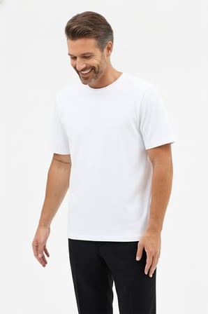 Erkek Vision Premium Kalite Yoğun Dokulu Pamuklu T-Shirt Beyaz