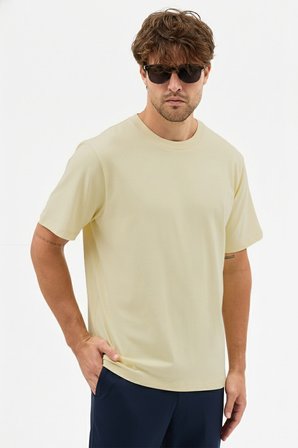 Erkek Vision Premium Kalite Yoğun Dokulu Pamuklu T-Shirt Açık Sarı M101-R0220-03