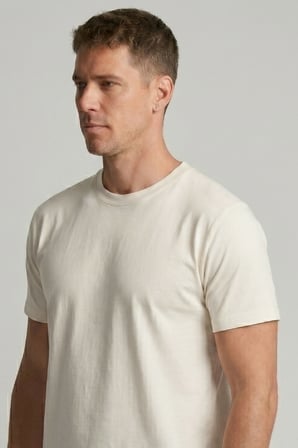 Erkek Vision Premium Kalite Yoğun Dokulu Pamuklu T-Shirt Ekru M101-R0220-09