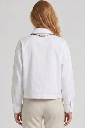 Kadın Form Çıtçıtlı Gömlek Ayarlanabilir Bel Şık Rahat Kesim Beyaz W201-K0304-01