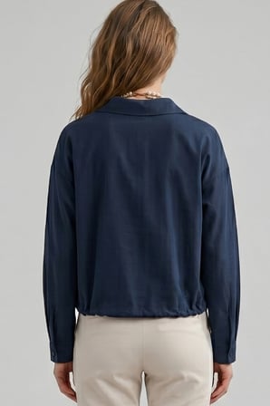 Kadın Form Çıtçıtlı Gömlek Ayarlanabilir Bel Şık Rahat Kesim Lacivert W201-K0304-02