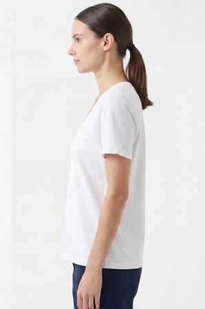 Kadın Vision V Yaka Premium Kalite Yoğun Dokulu Pamuklu T-Shirt Beyaz W102-R0220-01