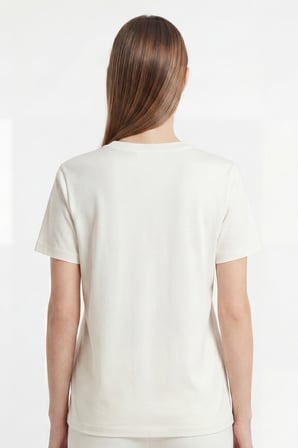 Kadın Vision V Yaka Premium Kalite Yoğun Dokulu Pamuklu T-Shirt Krem W102-R0220-02