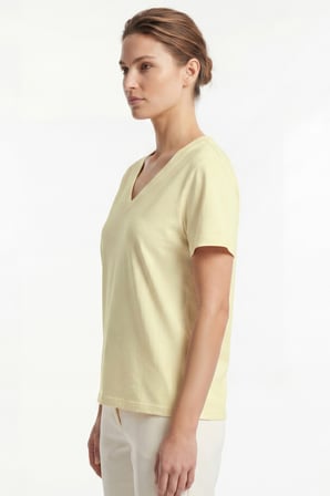 Kadın Vision V Yaka Premium Kalite Yoğun Dokulu Pamuklu T-Shirt Sarı W102-R0220-03