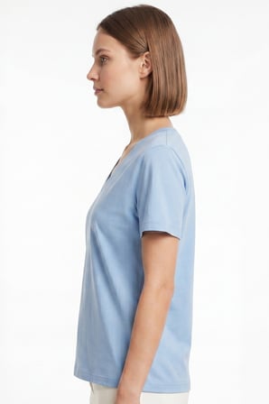 Kadın Vision V Yaka Premium Kalite Yoğun Dokulu Pamuklu T-Shirt Açık Mavi W102-R0220-04