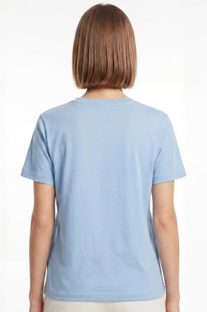 Kadın Vision V Yaka Premium Kalite Yoğun Dokulu Pamuklu T-Shirt Açık Mavi W102-R0220-04