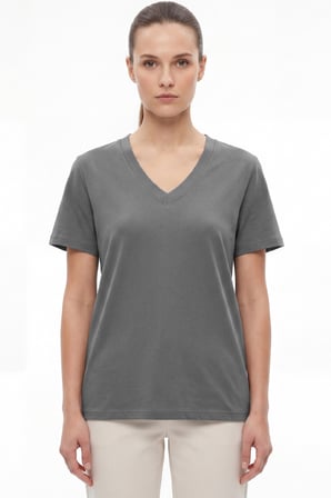 Kadın Vision V Yaka Premium Kalite Yoğun Dokulu Pamuklu T-Shirt Koyu Gri W102-R0220-05