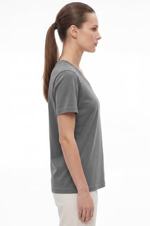 Kadın Vision V Yaka Premium Kalite Yoğun Dokulu Pamuklu T-Shirt Koyu Gri W102-R0220-05