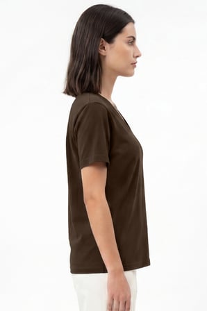 Kadın Vision V Yaka Premium Kalite Yoğun Dokulu Pamuklu T-Shirt Kahverengi W102-R0220-07