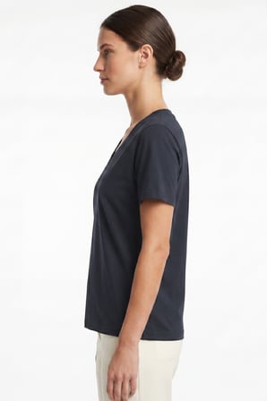 Kadın Vision V Yaka Premium Kalite Yoğun Dokulu Pamuklu T-Shirt Lacivert W102-R0220-08