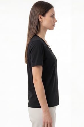Kadın Vision V Yaka Premium Kalite Yoğun Dokulu Pamuklu T-Shirt Siyah W102-R0220-09