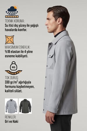 Erkek Metropole Modern Regular Fit Su İtici Teknik Ceket Gri M601-R0501-01
