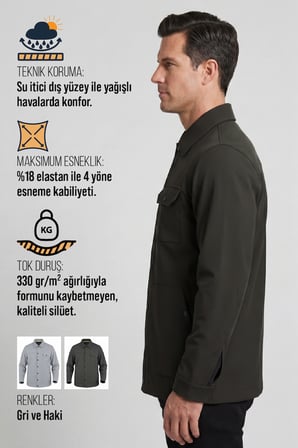 Erkek Metropole Modern Regular Fit Su İtici Teknik Ceket Haki M601-R0501-02