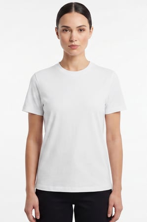 Kadın Vision Bisiklet Yaka Premium Kalite Yoğun Dokulu Pamuklu T-Shirt Beyaz W101-R0220-01