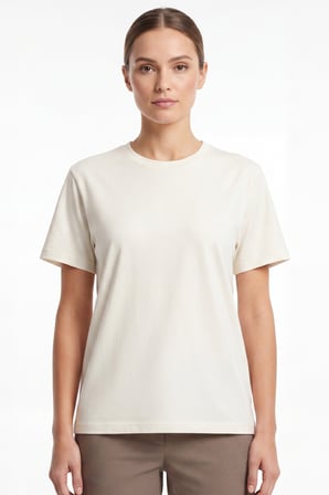 Kadın Vision Bisiklet Yaka Premium Kalite Yoğun Dokulu Pamuklu T-Shirt Krem W101-R0220-02
