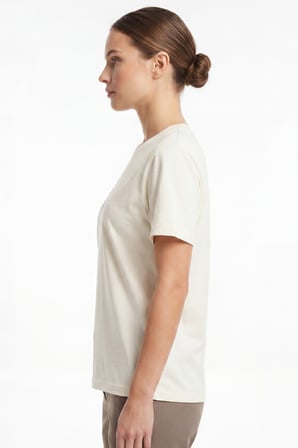 Kadın Vision Bisiklet Yaka Premium Kalite Yoğun Dokulu Pamuklu T-Shirt Krem W101-R0220-02