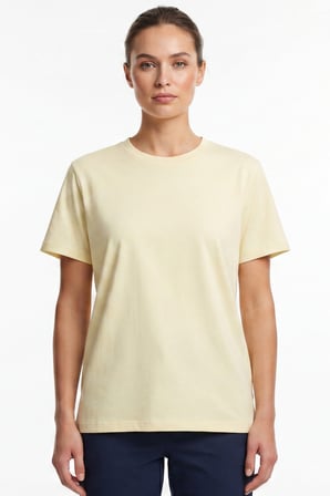 Kadın Vision Bisiklet Yaka Premium Kalite Yoğun Dokulu Pamuklu T-Shirt Sarı W101-R0220-03