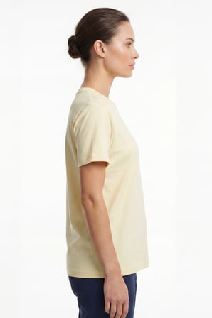 Kadın Vision Bisiklet Yaka Premium Kalite Yoğun Dokulu Pamuklu T-Shirt Sarı W101-R0220-03