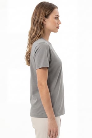Kadın Vision Bisiklet Yaka Premium Kalite Yoğun Dokulu Pamuklu T-Shirt Koyu Gri W101-R0220-04