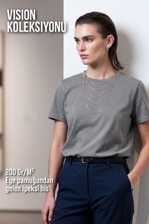 Kadın Vision Bisiklet Yaka Premium Kalite Yoğun Dokulu Pamuklu T-Shirt Koyu Gri W101-R0220-04