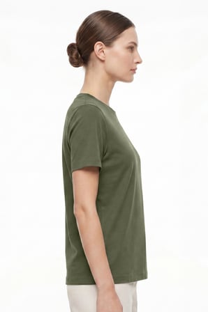 Kadın Vision Bisiklet Yaka Premium Kalite Yoğun Dokulu Pamuklu T-Shirt Haki W101-R0220-05
