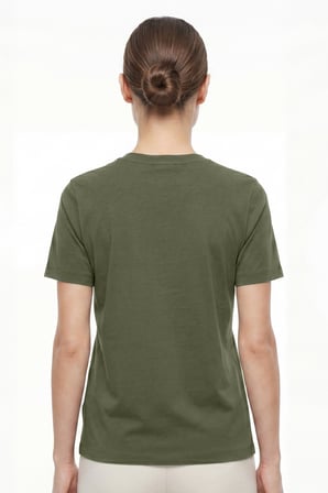 Kadın Vision Bisiklet Yaka Premium Kalite Yoğun Dokulu Pamuklu T-Shirt Haki W101-R0220-05