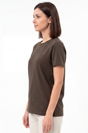 Kadın Vision Bisiklet Yaka Premium Kalite Yoğun Dokulu Pamuklu T-Shirt Kahverengi W101-R0220-06