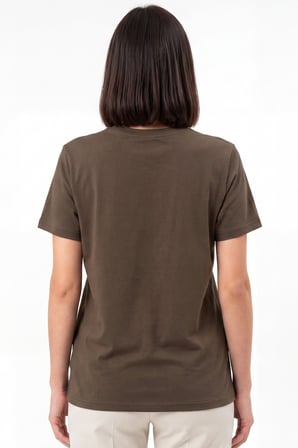 Kadın Vision Bisiklet Yaka Premium Kalite Yoğun Dokulu Pamuklu T-Shirt Kahverengi W101-R0220-06