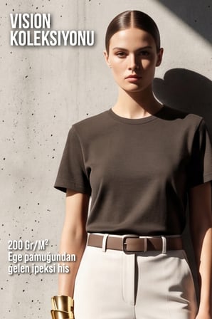Kadın Vision Bisiklet Yaka Premium Kalite Yoğun Dokulu Pamuklu T-Shirt Kahverengi W101-R0220-06