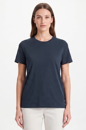 Kadın Vision Bisiklet Yaka Premium Kalite Yoğun Dokulu Pamuklu T-Shirt Lacivert W101-R0220-07