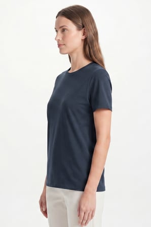Kadın Vision Bisiklet Yaka Premium Kalite Yoğun Dokulu Pamuklu T-Shirt Lacivert W101-R0220-07