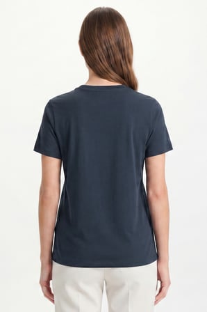 Kadın Vision Bisiklet Yaka Premium Kalite Yoğun Dokulu Pamuklu T-Shirt Lacivert W101-R0220-07