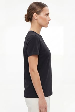 Kadın Vision Bisiklet Yaka Premium Kalite Yoğun Dokulu Pamuklu T-Shirt Siyah W101-R0220-08