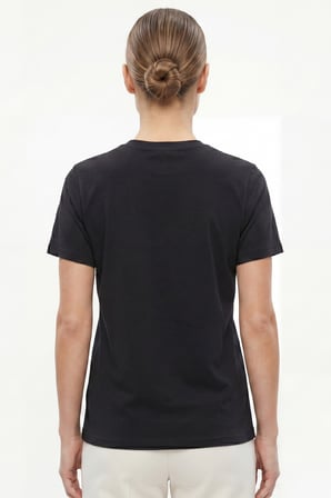Kadın Vision Bisiklet Yaka Premium Kalite Yoğun Dokulu Pamuklu T-Shirt Siyah W101-R0220-08