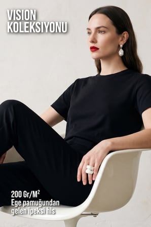 Kadın Vision Bisiklet Yaka Premium Kalite Yoğun Dokulu Pamuklu T-Shirt Siyah W101-R0220-08