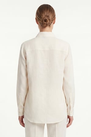 Kadın Solo %100 Doğal Keten Gömlek -- Klasik Yaka Basic Minimalist Tasarım Ekru W208-K0401-01